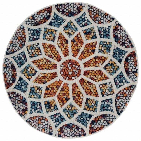 7 ft. Round Multi Colored Floral Mosaic Area Rug, Homeroots, Mfr#: 395862